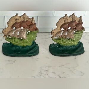 Vintage Painted Cast Iron Ship Bookends